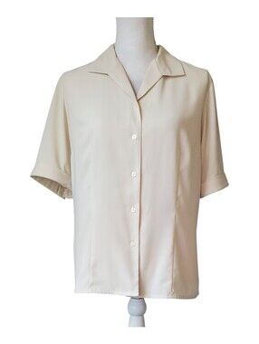 Laura Scott Women's Ivory Button Front Collared Blouse Short Sleeve Size 12